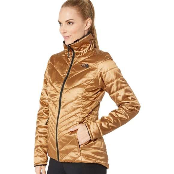 The North Face Mossbud Reversible Metallic Bronze Puffer Jacket Size Small - Picture 1 of 10